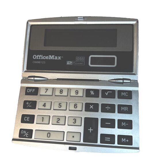 Office Max OM96123 2 Power Calculator | Battery, Solar Cell | Tested - Picture 1 of 8